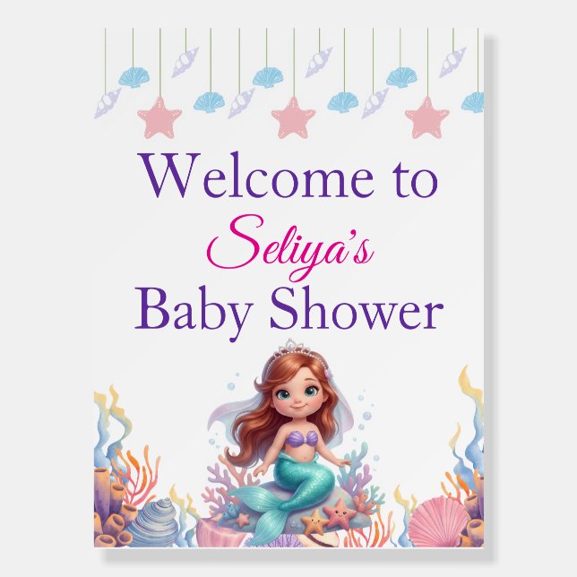 Cute Little Mermaid Baby Shower Welcome Sign Foam  (Front)
