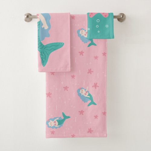 Cute little mermaid bath towel set
