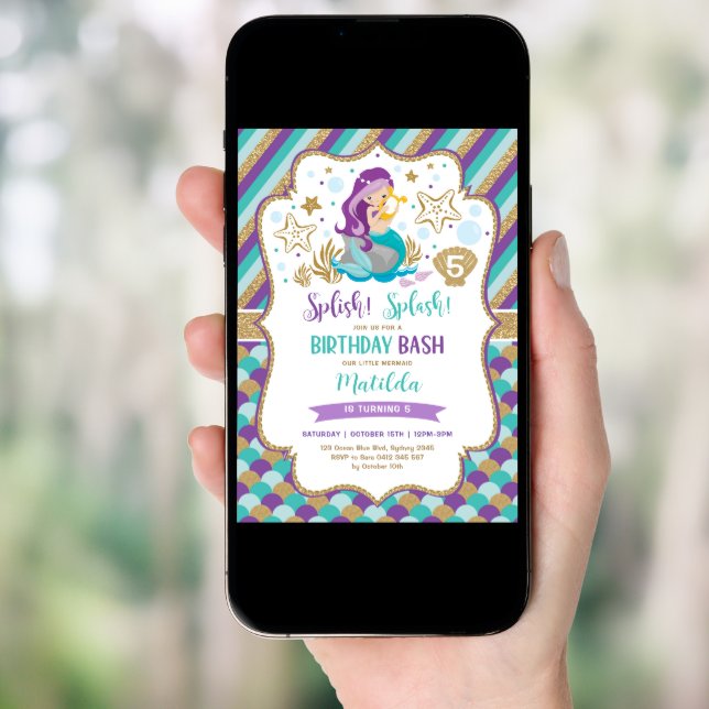 Cute Little Mermaid Birthday Bash Under the Sea Invitation (Front Digital)