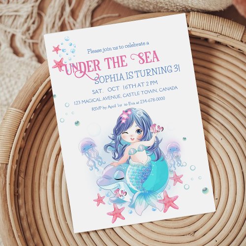 Cute Little Mermaid Birthday Invitation
