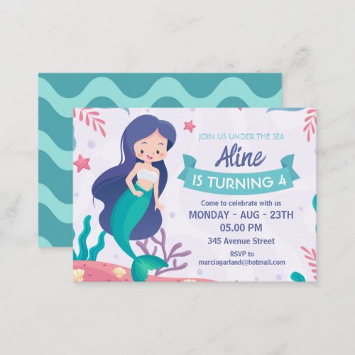 Cute Little Mermaid Birthday Party Enclosure Card