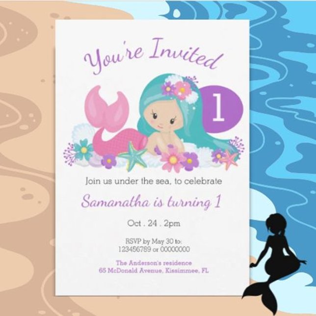 Cute Little Mermaid Birthday Party Invitation (You're Invited to a Magical Under-the-Sea Birthday Party!)
