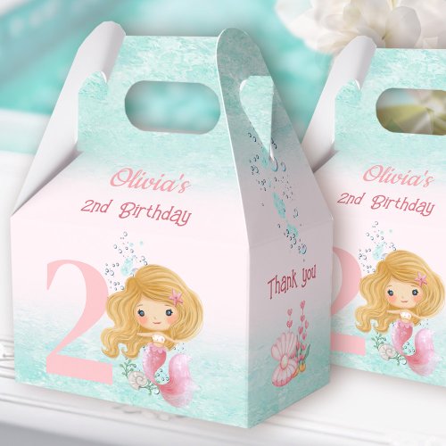 Cute Little Mermaid Blond Hair Birthday Pink Favor Boxes