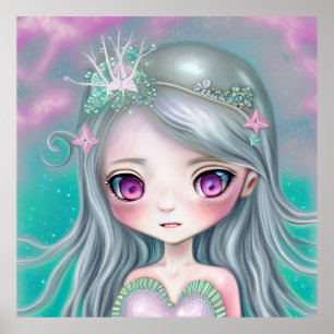 Cute Little Mermaid cute teal face gift Poster