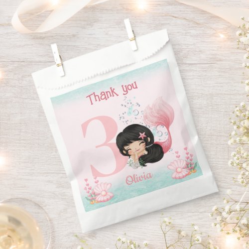 Cute Little Mermaid Dark Hair Birthday Pink Favor Bag
