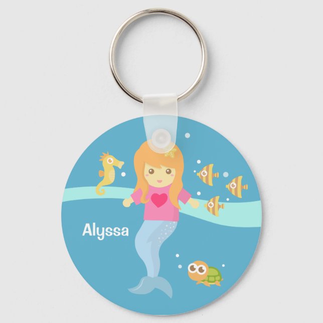 Cute Little Mermaid Girl Under the Sea Keychain (Front)