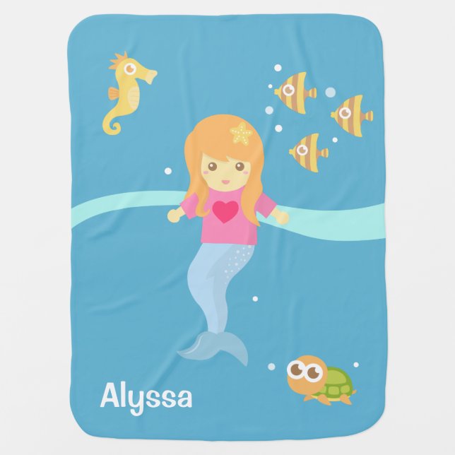 Cute Little Mermaid Sea Animals Baby Girl Receiving Blanket (Front)