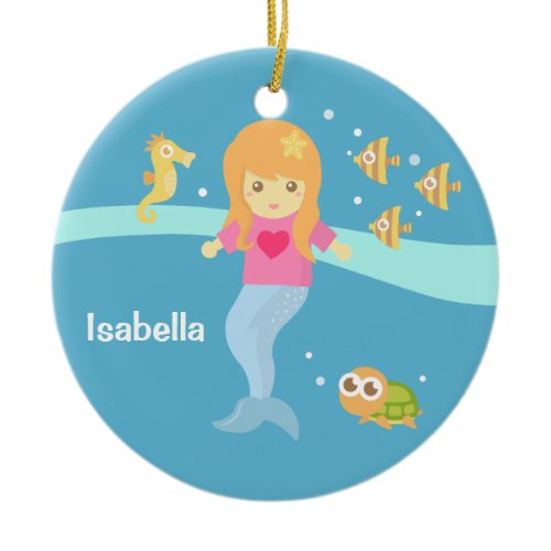 Cute Little Mermaid Sea Creatures Girls Room Ceramic Ornament