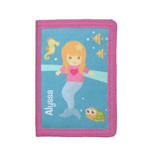 Cute Little Mermaid Seahorse And Turtle Trifold Wallet