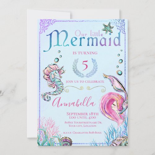 Cute Little Mermaid Under the Sea Party Invitation