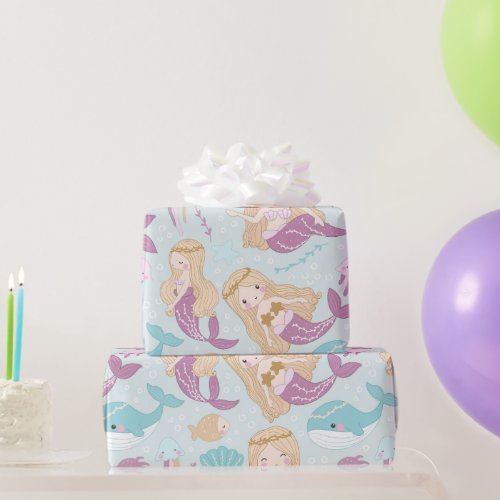 Cute Little Mermaid Under The Sea Pattern Wrapping Paper