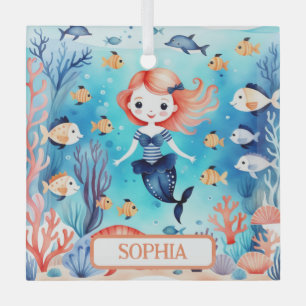  Cute Little Mermaid Under The Sea Personalized Glass Ornament