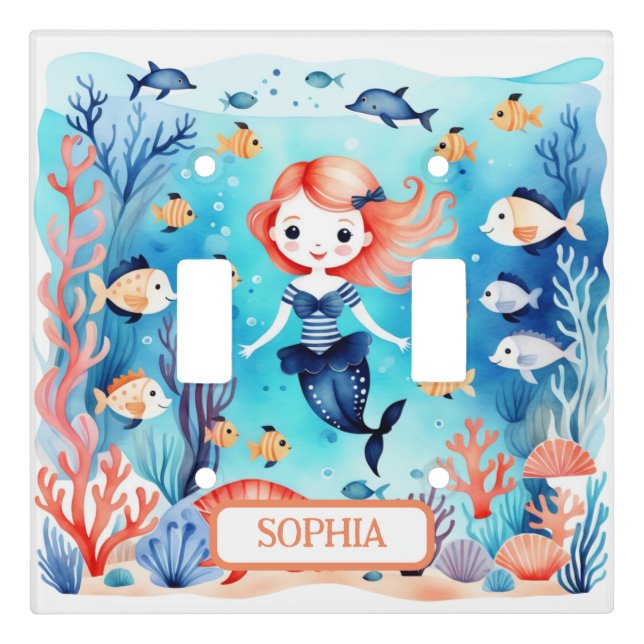 Cute Little Mermaid Under The Sea Personalized Light Switch Cover (Front)