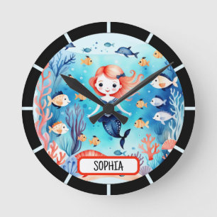 Cute Little Mermaid Under The Sea Personalized  Round Clock