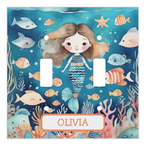 Cute Little Mermaid Under The Sea with Coral Fish Light Switch Cover