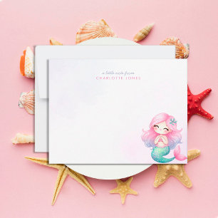 Cute Little Mermaid Watercolor Kids Stationery Note Card