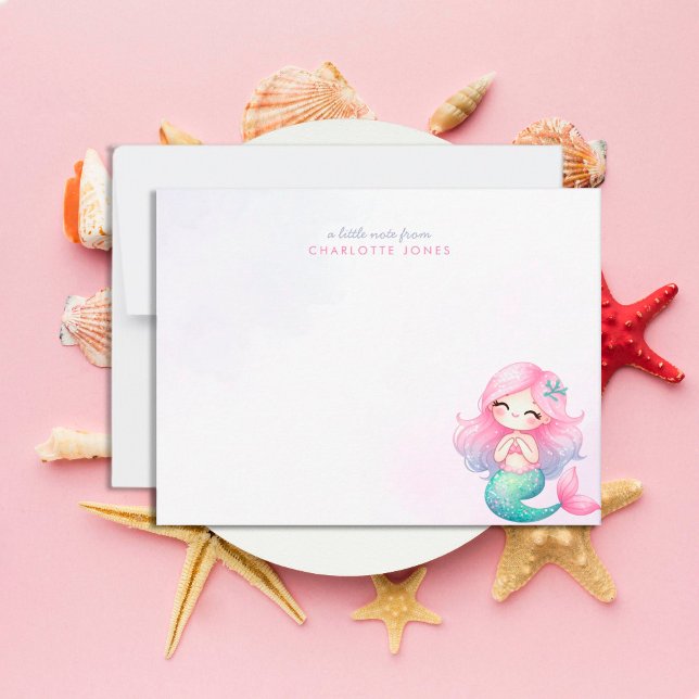 Cute Little Mermaid Watercolor Kids Stationery Note Card (Creator Uploaded)