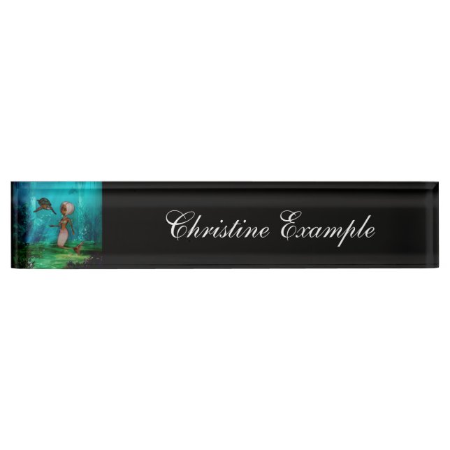 Cute little mermaid with turtle desk name plate (Front)