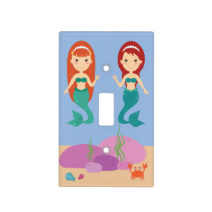 Cute little mermaids cartoon nursery kids room light switch cover