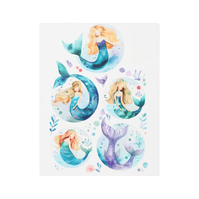 Cute Little Mermaids Metal Print (Front)