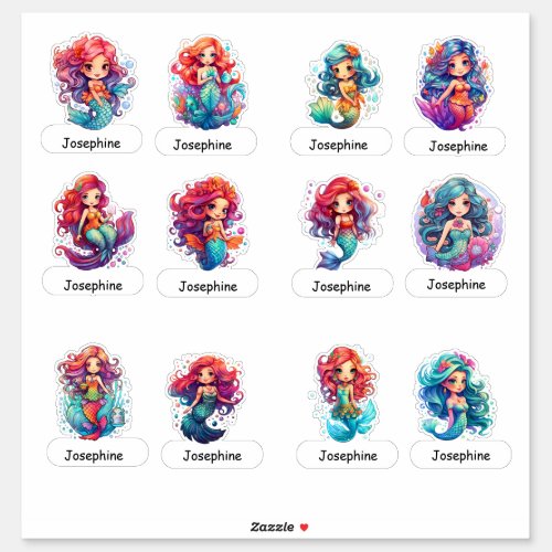 Cute Little Mermaids with Childs Name Below  Sticker