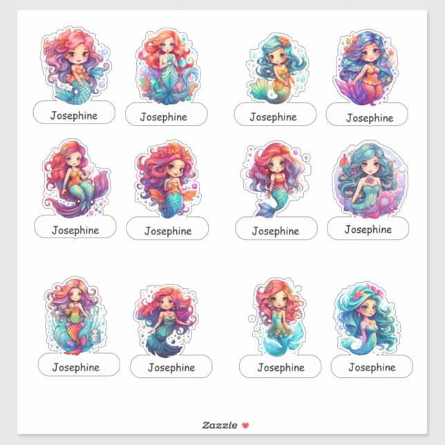 Cute Little Mermaids with Child's Name Below  Sticker (Sheet)