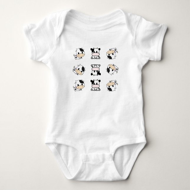 Cute Little Mini Chibi Cow Baby Jersey Bodysuit (Front)
