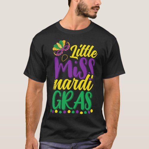 Cute Little Miss Mardi Gras 2024 Beads Womens Girl T_Shirt