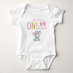 Cute Little Miss ONEderful Elephant 1st Birthday Baby Bodysuit