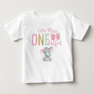 Cute Little Miss ONEderful Elephant 1st Birthday Baby T-Shirt