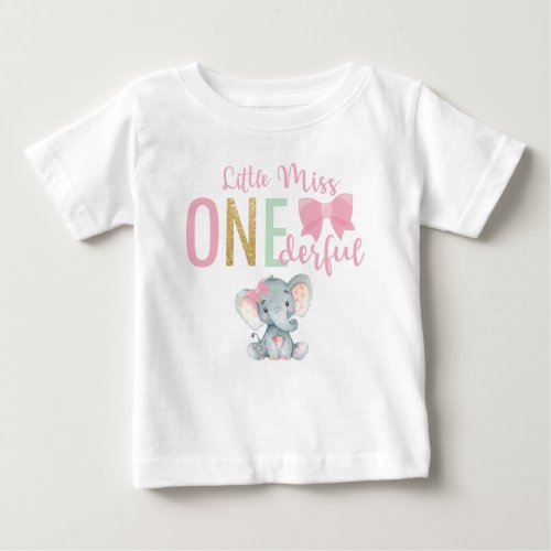 Cute Little Miss ONEderful Elephant 1st Birthday Baby T_Shirt