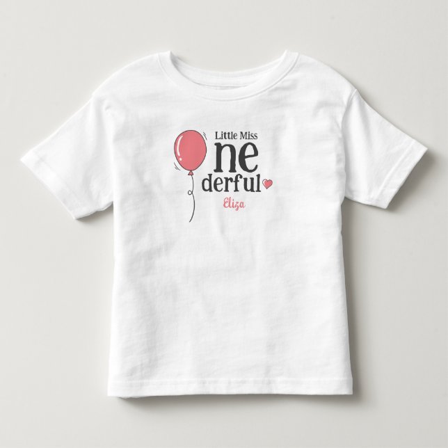 Cute Little Miss Onederful First Birthday Balloon Toddler T-shirt (Front)