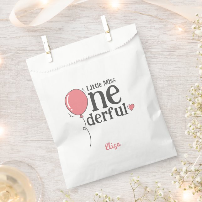 Cute Little Miss Onederful First Birthday Pink Favor Bag (Clipped)