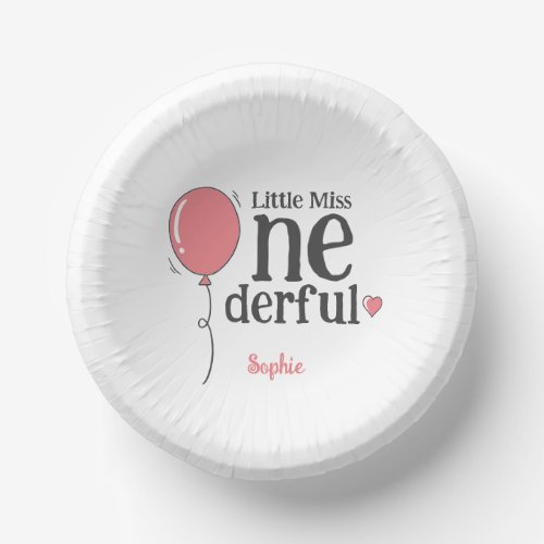 Cute Little Miss Onederful Pink Balloon Paper Bowls