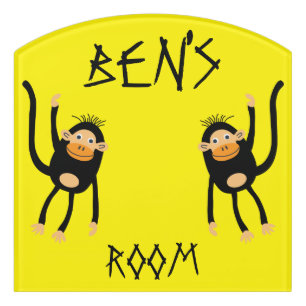 Cute Little Monkey And Bananas Door Sign