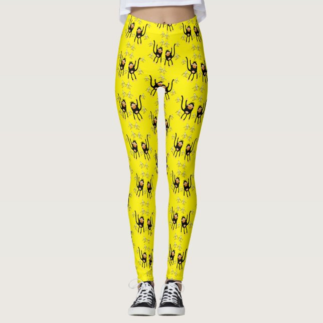 Cute Little Monkey And Bananas Leggings (Front)