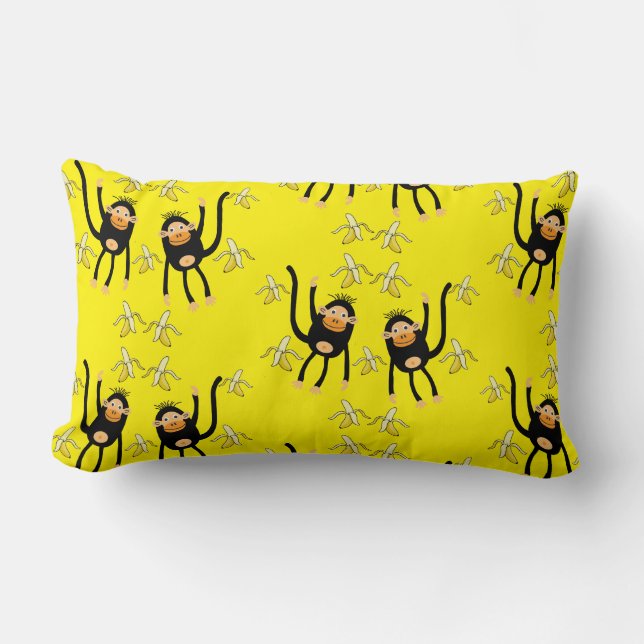 Cute Little Monkey And Bananas Lumbar Pillow (Front)