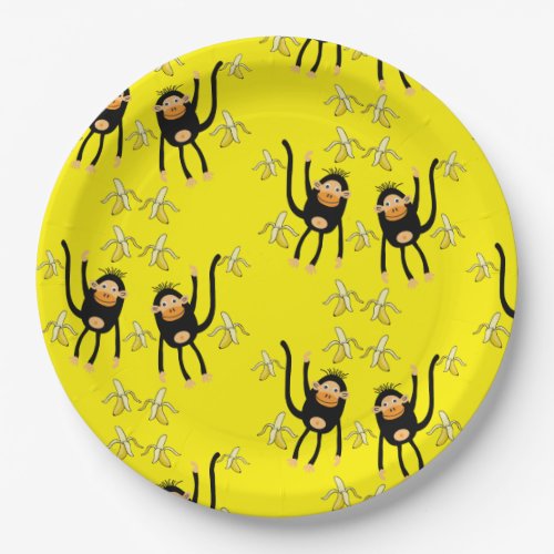 Cute Little Monkey And Bananas Paper Plates