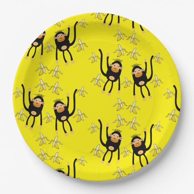 Cute Little Monkey And Bananas Paper Plates (Front)