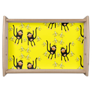 Cute Little Monkey And Bananas Serving Tray