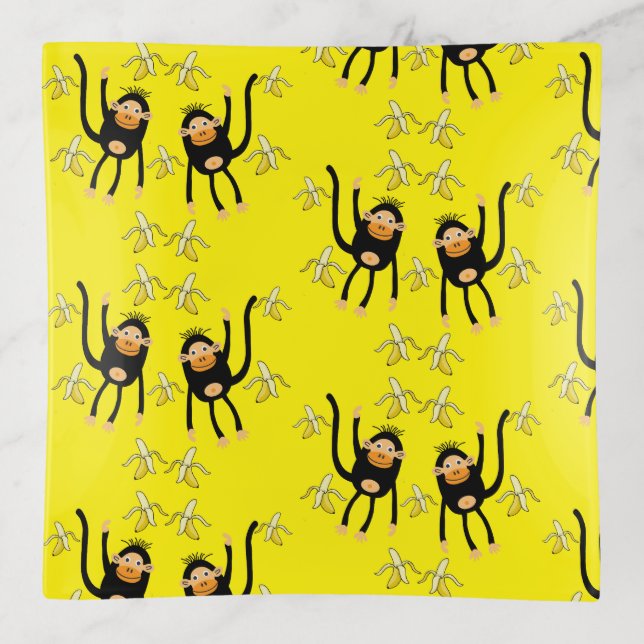 Cute Little Monkey And Bananas Trinket Tray (Front)