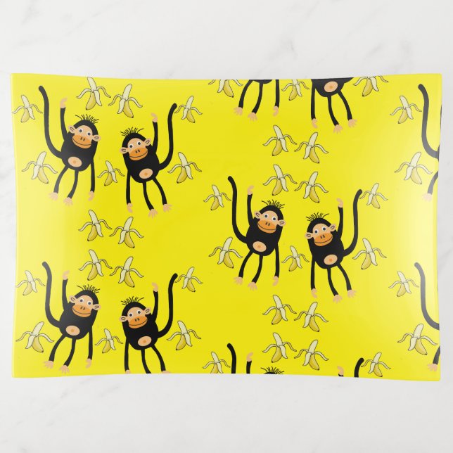 Cute Little Monkey And Bananas Trinket Tray (Front)