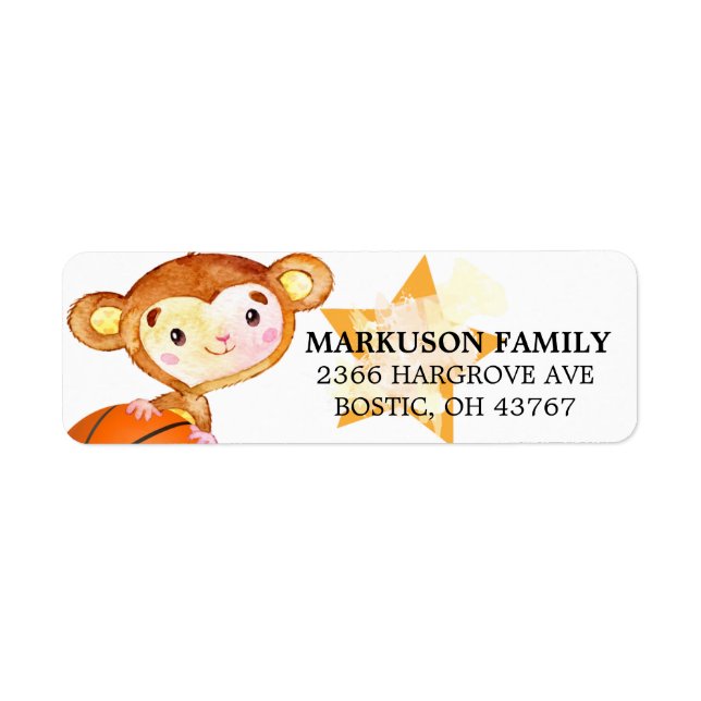 Cute Little Monkey Basketball Party Label (Front)