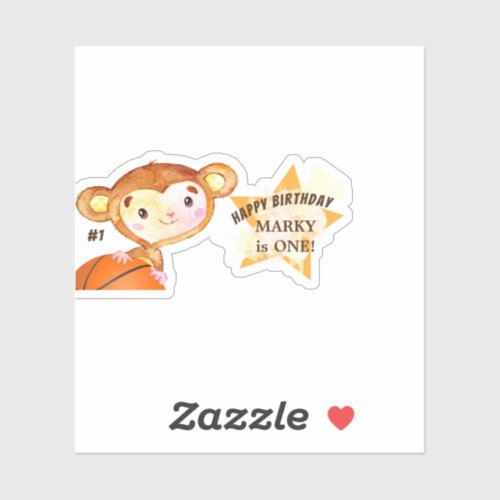 Cute Little Monkey Basketball Party  Sticker