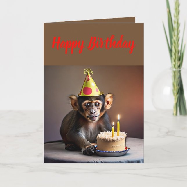 Cute Little Monkey Birthday Card (Front)