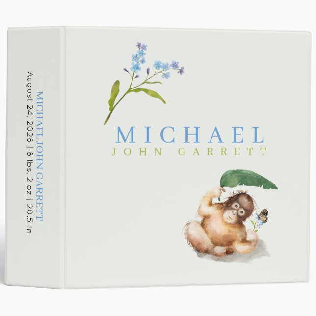 Cute Little Monkey Boy Baby Photo Album 3 Ring Bin 3 Ring Binder (Front/Spine)