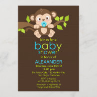 Cute Little Monkey Boy Baby Shower Invitation