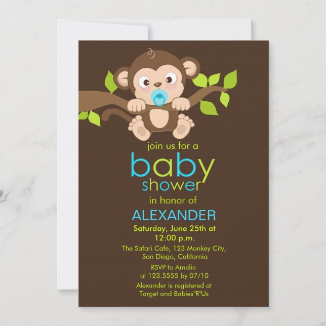 Cute Little Monkey Boy Baby Shower Invitation (Front)