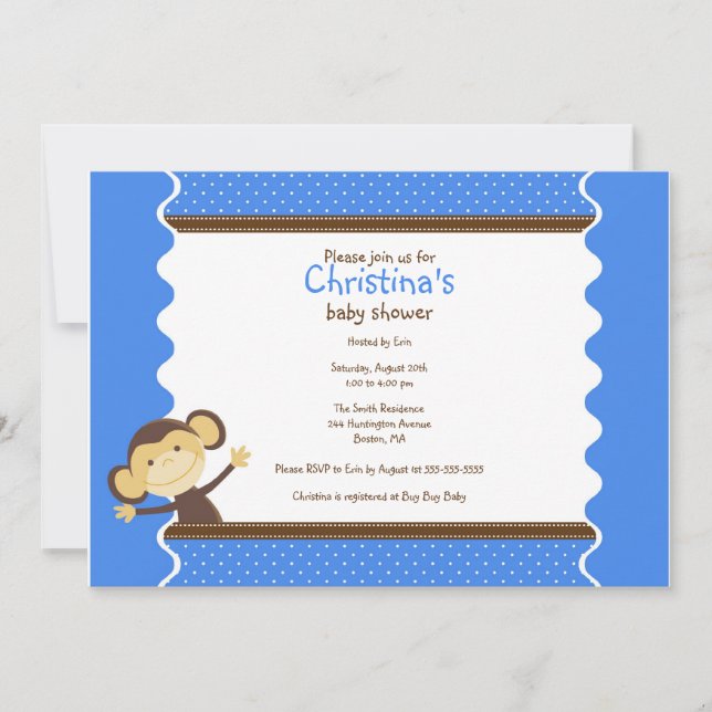 Cute Little Monkey Boy Baby Shower Invitation (Front)