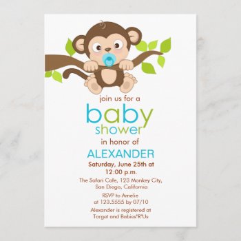 Cute Little Monkey Boy Baby Shower Invitation by SpecialOccasionCards at Zazzle